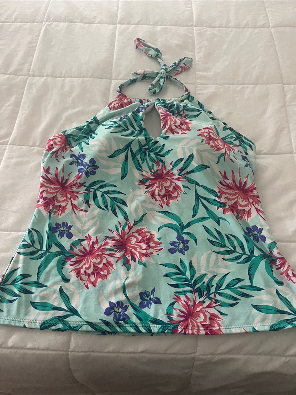 Liz Claiborne Mint Halter Tank Top with Pink & Green Floral